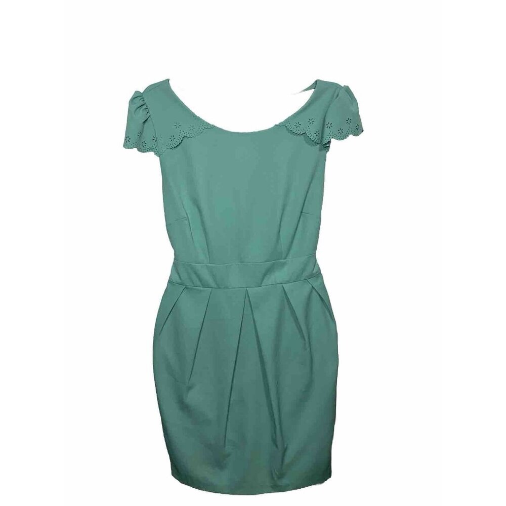 Darling Teal Size Small Cap Sleeve Dress Pleated Zip Lined Career Church